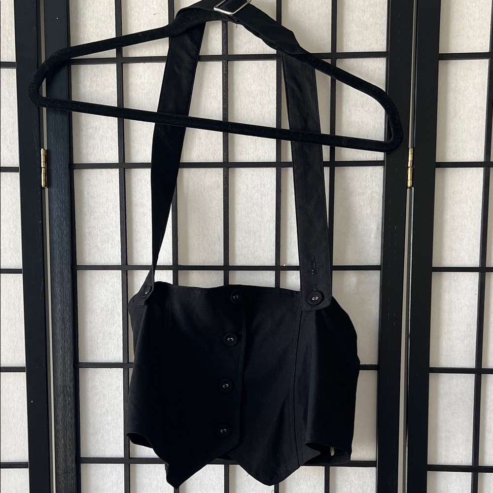 Black Halter Button-Up Top